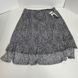 New Laura Ashley Midi Skirt, Black/White Dot, Large, Trip Ready Knits, MSRP: $72